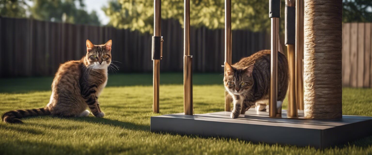 Outdoor cat pole in garden